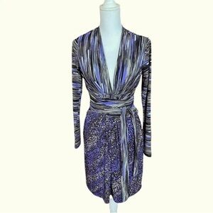 BCBG Max Azria Dress Womens Sz S A Line Wrap Long Sleeve Abstract Formal Party‍‍